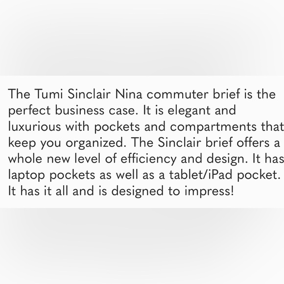 Tumi Sinclair Nita Commuter Briefcase Crossbody Color Black - Picture 9 of 10